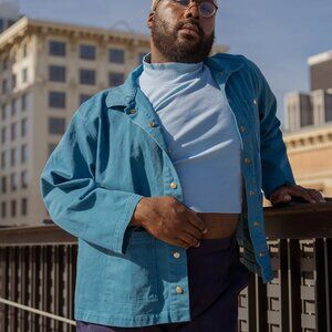 1/2 Sleeve turtleneck crop top in baby blue